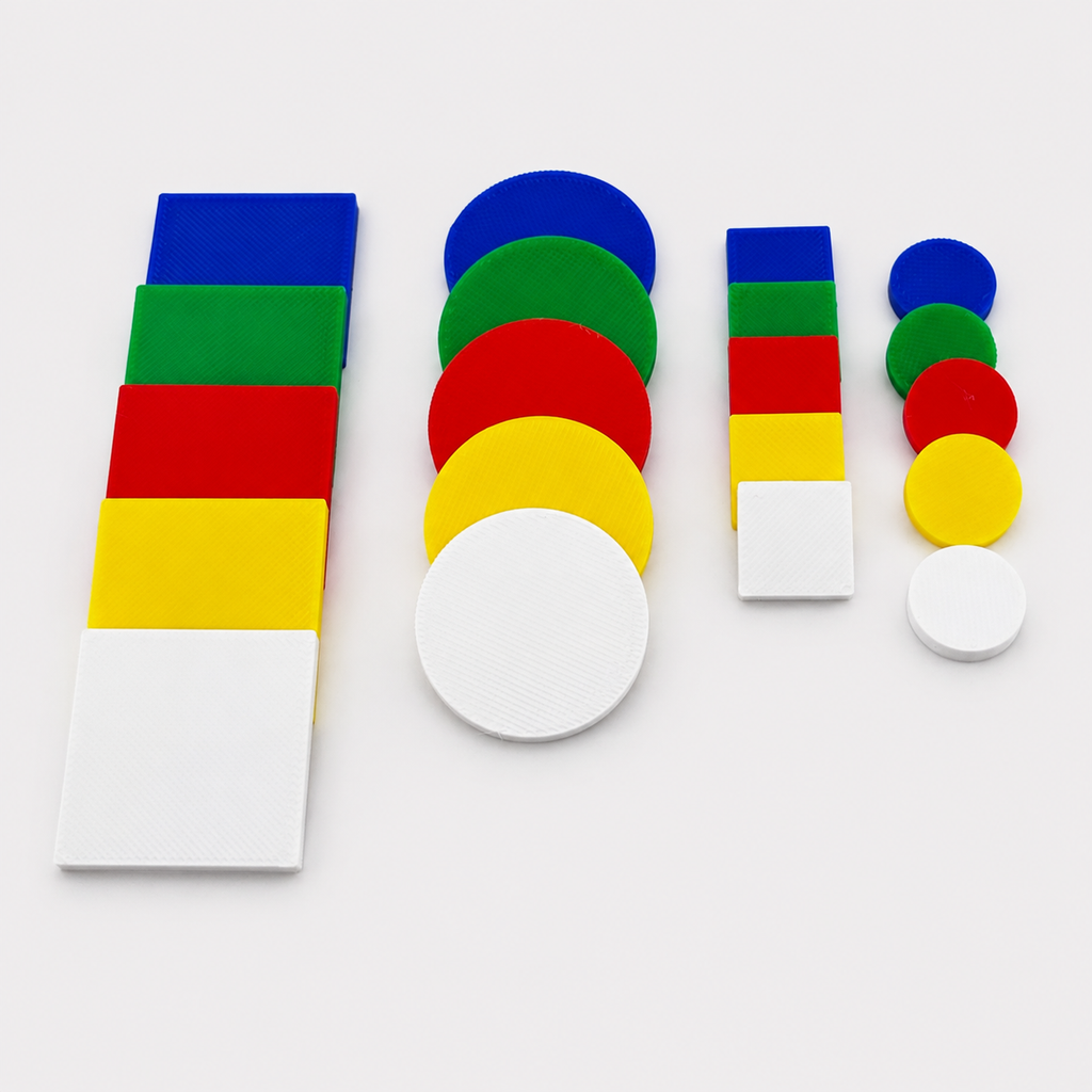 Set completo Token Test 20 fichas cuadrados y círculos grandes y pequeños 5 colores PLA evaluación afasia | Token Test complete set 20 tokens squares circles large small 5 colors PLA aphasia assessment