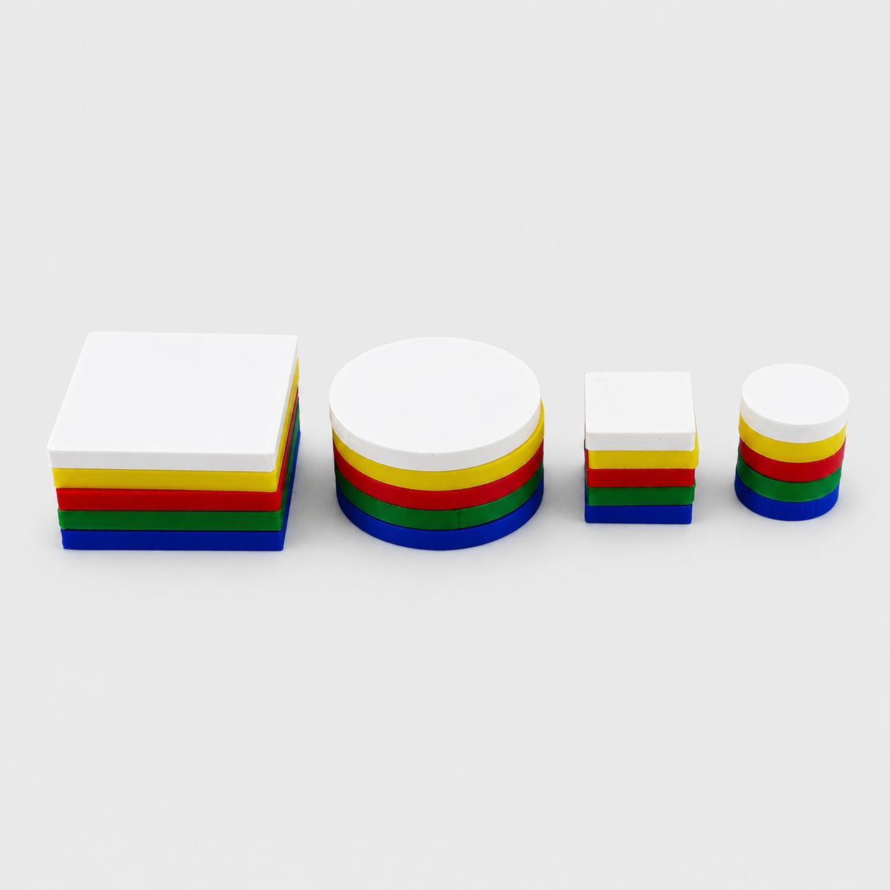 Fichas cuadradas Token Test grandes y pequeñas 5 colores apiladas PLA precisión evaluación lingüística | Token Test square tokens large small 5 colors stacked PLA precision linguistic
assessment clinical