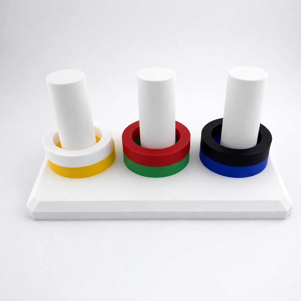 Tablero ENFEN 3 postes 6 anillas colores rojo azul amarillo blanco verde negro PLA evaluacion
neuropsicologica infantil | ENFEN rings board 3 pegs 6 colored rings red blue yellow white green
black PLA pediatric neuropsychological assessment