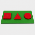 Tablero Brunet-Lézine verde con 3 figuras rojas pasantes cuadrado triángulo círculo PLA evaluación infantil | Brunet-Lezine green board 3 red pass-through shapes square triangle circle
PLA infant assessment