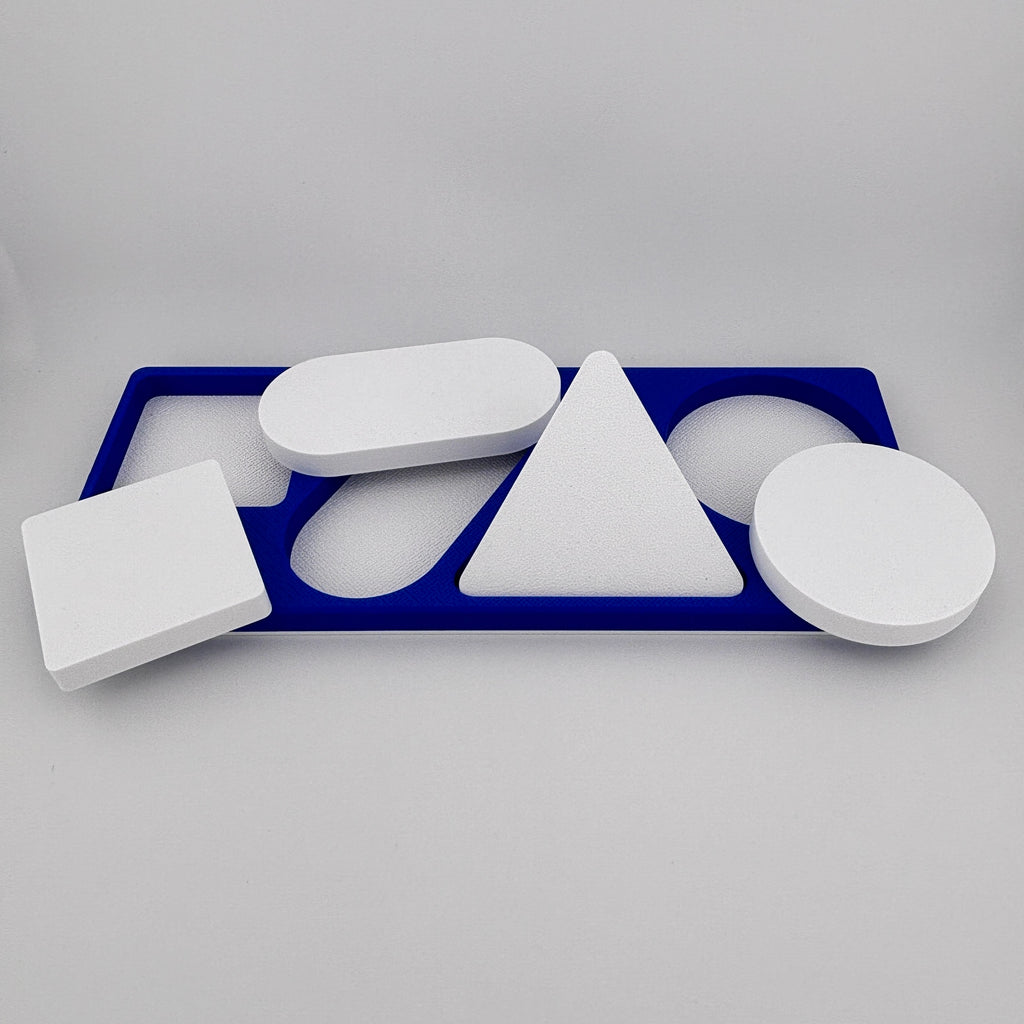 Las 4 piezas blancas Merrill-Palmer-R cuadrado ovalo triangulo y circulo PLA precisión evaluación infantil | Merrill-Palmer-R 4 white pieces square oval triangle circle PLA precisión child developmental assessment