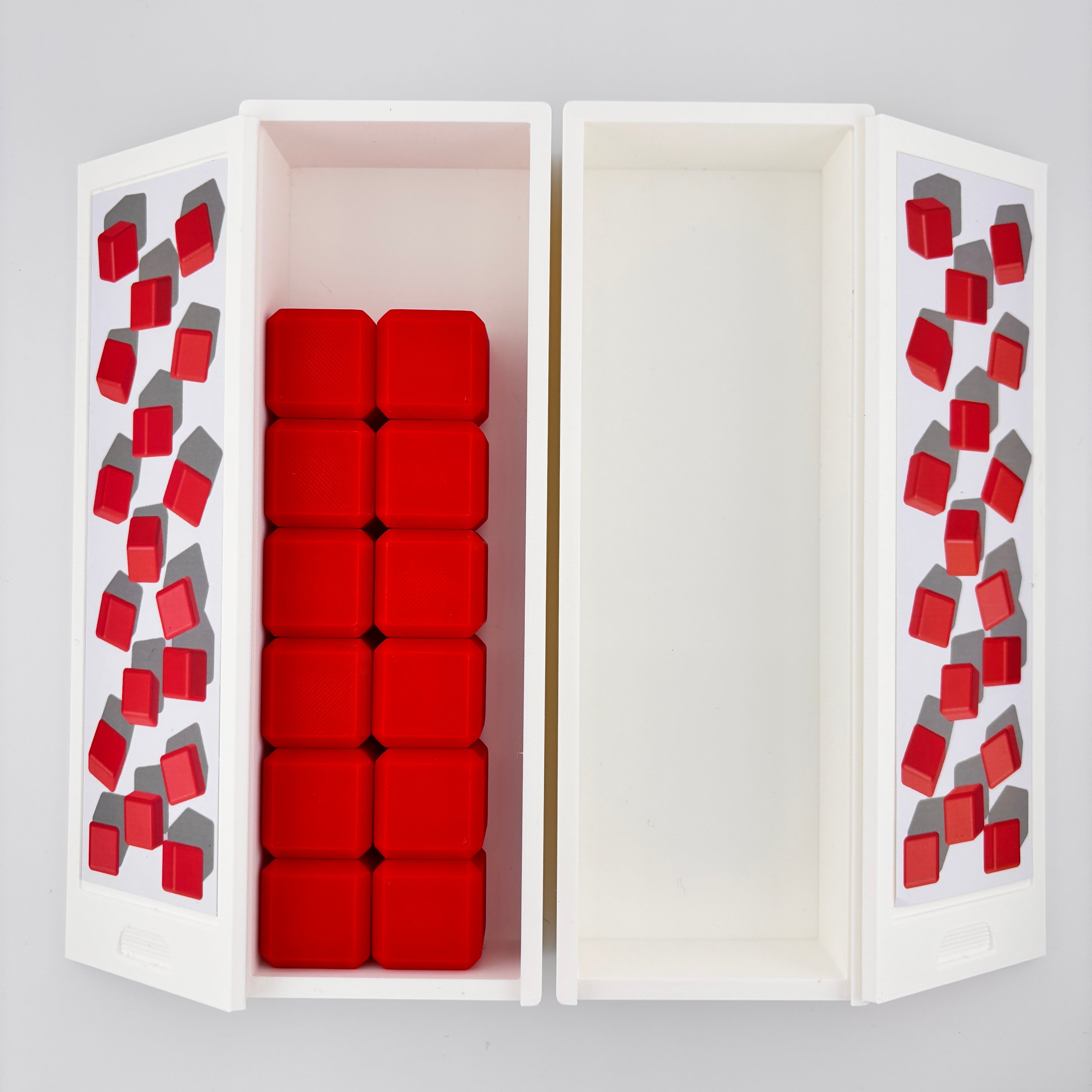 Detalle tapa caja cubos NEPSY-II ilustración cubos rojos material evaluación neuropsicológica
infantil | NEPSY-II cube box lid detail red cubes illustration pediatric neuropsychological
assessment material