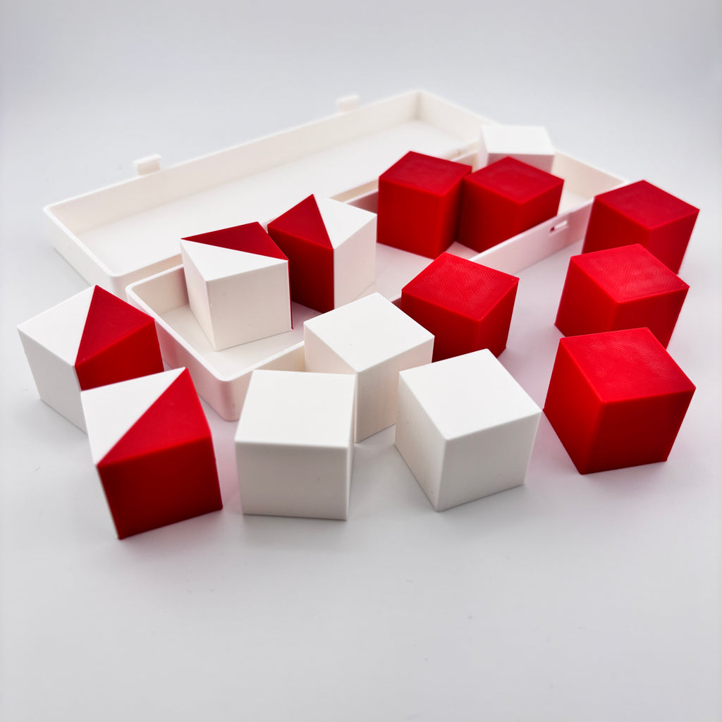 Set 14 cubos WPPSI 6 rojos 4 blancos 4 bicolor 27mm evaluación preescolar PLA. WPPSI blocks set 14 cubes 6 red 4 white 4 bicolor 27mm preschool assessment PLA